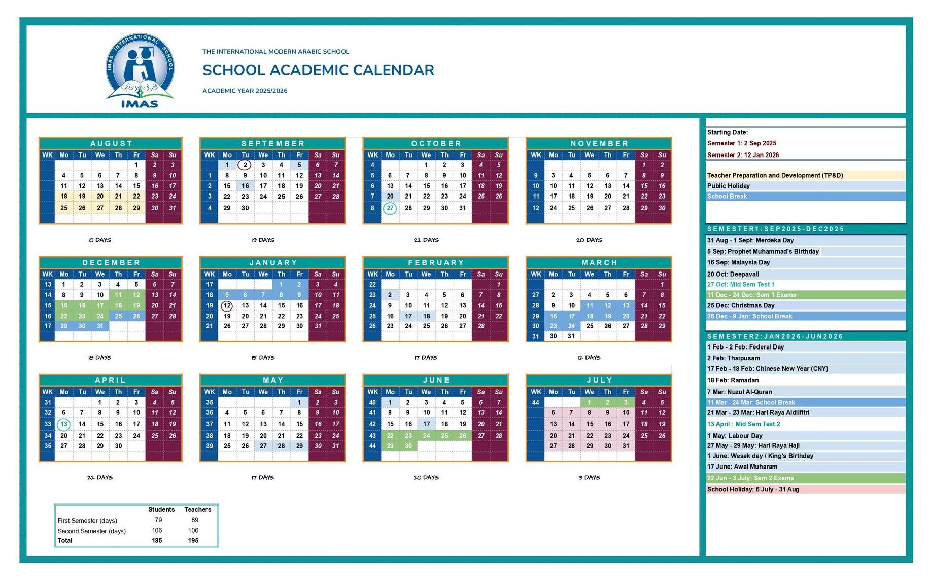 Academic Year Calendar